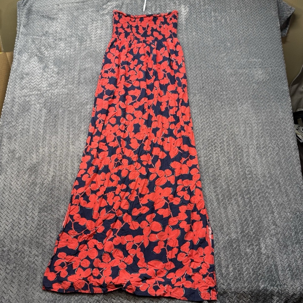 Gap Women's Strapless‎ Maxi Dress Small Red Floral Smocked Boho Beach Swim Cover - Picture 8 of 12